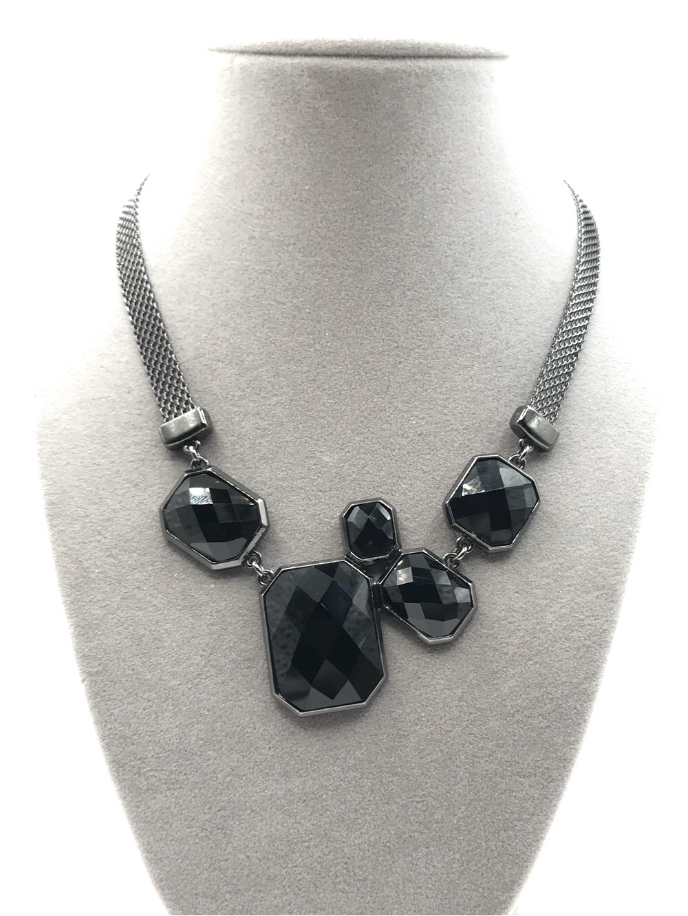 Lia Sophia Gunmetal & Black Faceted Statement Necklace
